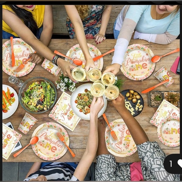 NEW Little Pumpkin First Birthday Decorations Tableware Service for 24 - Picture 3 of 8